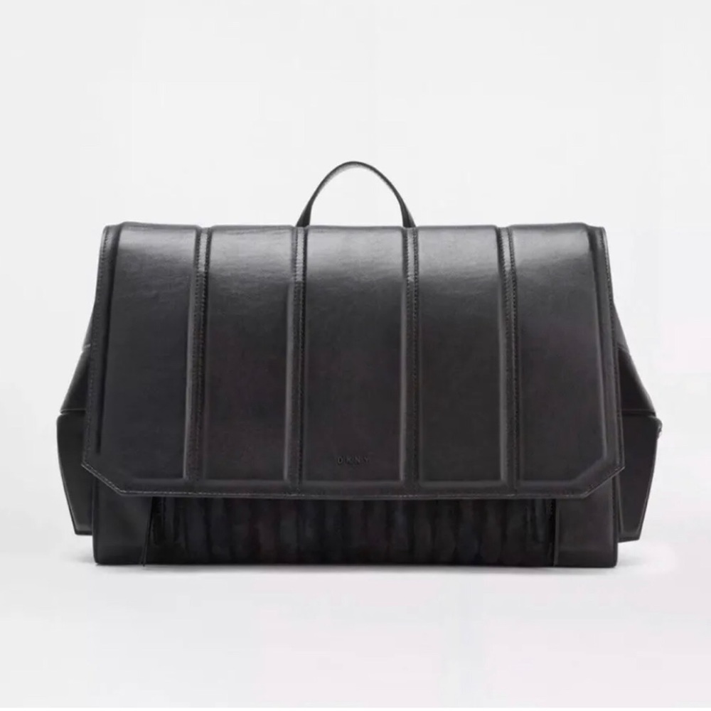 DKNY Unisex Black Quilted lambskin & Suede Messenger Shoulder Crossbody Bag